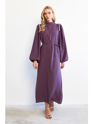 Nova Omuz Detaylı Elbise - Leylak