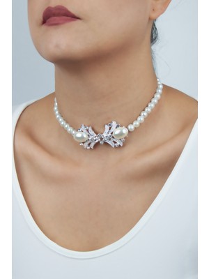 IM Design Zirkon Taşlı Cam Inci Choker Kolye