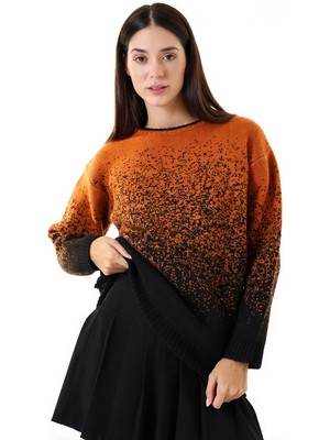 Union And Joy Kadın Desenli Kahverengi Siyah Triko Kazak