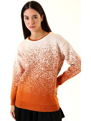 Union And Joy Kadın Desenli Kırık Beyaz Turuncu Triko Kazak