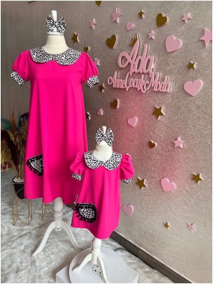 Anne Kız Canlı Pembe Elbise (Sepete Ayrı Eklenmelidir)