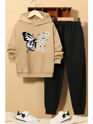 Uygun Tarz Papatya Kelebek Baskılı Çocuk Rahat Eşofman Takımı