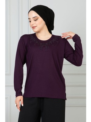 Kadın Mor Anne Penye Bluz