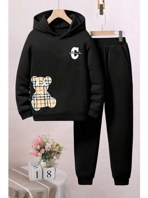 Uygun Tarz Bear Baskılı Erkek - Kız Rahat Eşofman Takımı