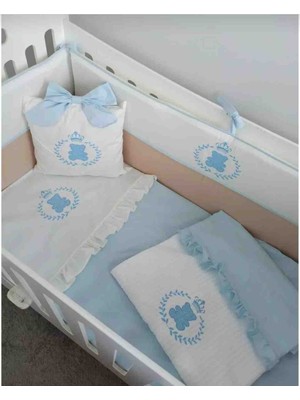 Ege Home Deluxe Mavi Nakışlı Bebek Nevresim Takımı Pamuklu 4 Parça 100x150 Ebatlar ile Şık Desen