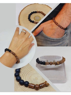 Yaşam Tohumu Venge Ağacı & Oniks Taşı 8mm  Tasarım Bileklik Hawaii Model (5136)