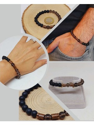 Yaşam Tohumu Dumanlı Kuvars & Oniks Taşı 8mm  Tasarım Bileklik Hawaii Model (4729)