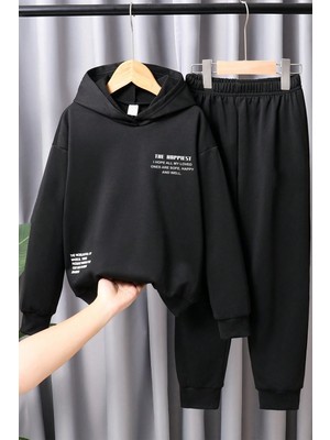 Trendypassion The Happiest Baskılı Eşofman Takımı Erkek - Kız 11 - 12 Yaş Pamuk - Polyester Rahat ve Yumuşak