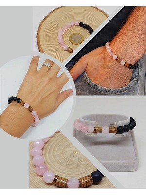 Yaşam Tohumu Pembe Kuvars & Oniks Taşı 8mm  Tasarım Bileklik Hawaii Model (2958)