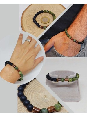 Yaşam Tohumu Yeşim & Oniks Taşı 8mm  Tasarım Bileklik Hawaii Model (15009)