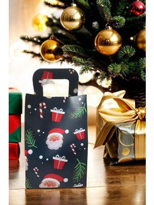 Emtory Home 5 Adet Yeşil Noel Babalı Karton Çanta - Hediye Paketi - Yılbaşı Hediyesi - Yılbaşı Süsü - 10X15 cm