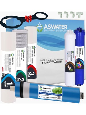 As Water Ihlas Aura Cebilon Compact  Uyumlu 6’lı Filtre Seti Tüm Açık Kasa (Housingli) Cihazlar ile Uyumlu 6 Aşamalı Arıtma Filtre Seti Arıtma Filtresi Mineral Filtreli