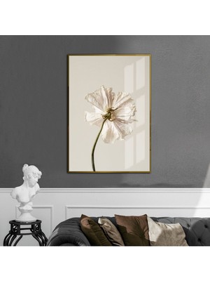 Harikabirev soft Bej-Beyaz Çiçek  1 |çerçeveli Temperli Cam Tablo Tekli Dikey