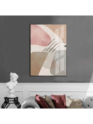 Harikabirev krem-Pembe-Beyaz Soyut Desenli Model 1 |çerçeveli Temperli Cam Tablo Tekli Dikey