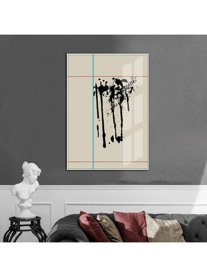 Harikabirev pembe-Krem-Lacivert Soyut Model 4 |çerçeveli Temperli Cam Tablo Tekli Dikey