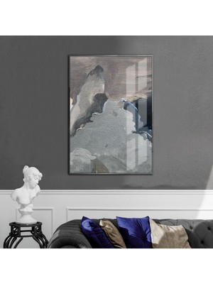 Harikabirev mor-Beyaz-Krem  Abstract Model 02 |çerçeveli Temperli Cam Tablo Tekli Dikey