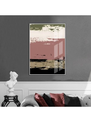 Harikabirev yeşil-Krem-Siyah Soyut Model 002 |çerçeveli Temperli Cam Tablo Tekli Dikey