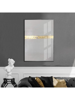 Harikabirev gri-Gold Abstract Desenli Model 1|çerçeveli Temperli Cam Tablo Tekli Dikey