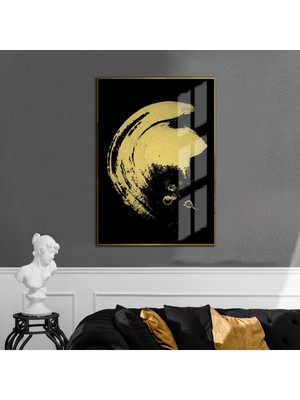 Harikabirev gold-Siyah Spiral Soyut Modeli 01|çerçeveli Temperli Cam Tablo Tekli Dikey