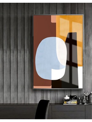 Harikabirev siyah-Sarı-Kahverengi Soyut Model 1 |çerçeveli Temperli Cam Tablo Tekli Dikey