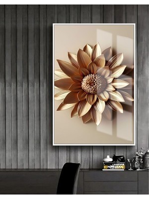 Harikabirev krem Kabartmasız Çiçek Model 1 |çerçeveli Temperli Cam Tablo Tekli Dikey