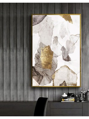 Harikabirev gold-Siyah-Beyaz Soyut Model 5 |çerçeveli Temperli Cam Tablo Tekli Dikey