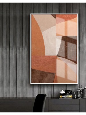 Harikabirev turuncu-Krem-Kahve Soyut Model 2 |çerçeveli Temperli Cam Tablo Tekli Dikey