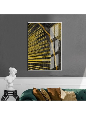 Harikabirev siyah-Gold Çizgili Soyut Model |çerçeveli Temperli Cam Tablo Tekli Dikey