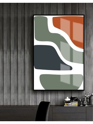 Harikabirev turuncu-Beyaz-Yeşil Soyut Model 1 |çerçeveli Temperli Cam Tablo Tekli Dikey
