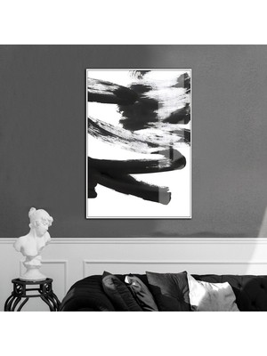 Harikabirev beyaz-Siyah Soyut Model 13  |çerçeveli Temperli Cam Tablo Tekli Dikey
