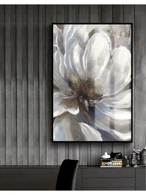 Harikabirev beyaz-Gri-Gold Soft Çiçek Model 2 |çerçeveli Temperli Cam Tablo Tekli Dikey