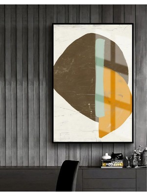 Harikabirev yeşil-Sarı-Beyaz Soyut Model 2 |çerçeveli Temperli Cam Tablo Tekli Dikey