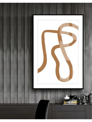 Harikabirev beyaz-Kahverengi Desenli Soft Soyut Model 2 |çerçeveli Temperli Cam Tablo Tekli Dikey