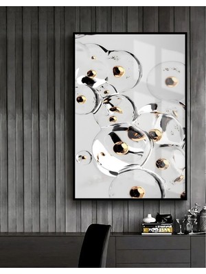 Harikabirev |gold-Beyaz Yuvarlak Cam Model 1 |çerçeveli Temperli Cam Tablo Tekli Dikey