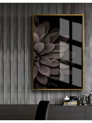 Harikabirev siyah-Beyaz Sevilen Lotus Çiçek Tablosu|çerçeveli Temperli Cam Tablo Tekli Dikey
