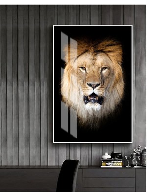 Harikabirev siyah-Beyaz Sevilen Aslan Tablosu 3 |çerçeveli Temperli Cam Tablo Tekli Dikey