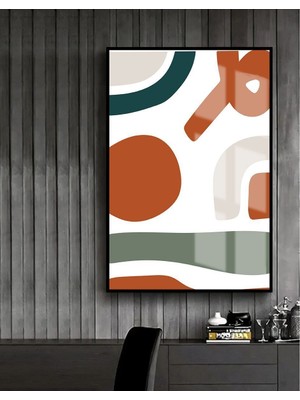 Harikabirev turuncu-Beyaz-Yeşil Soyut Model 2 |çerçeveli Temperli Cam Tablo Tekli Dikey