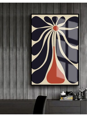 Harikabirev turuncu-Beyaz Çiçek Model 2 |çerçeveli Temperli Cam Tablo Tekli Dikey