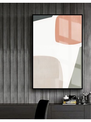 Harikabirev pembe-Mavi-Beyaz Soft Soyut Model 2 |çerçeveli Temperli Cam Tablo Tekli Dikey