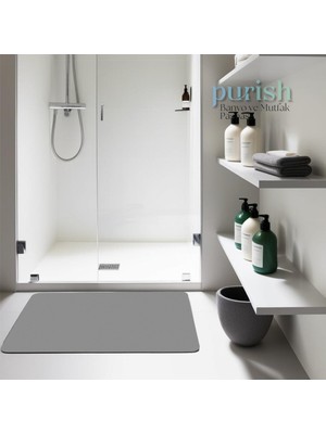 Purish Su Emici, Kaydırmaz Tabanlı, Yıkanabilir Diatom Banyo ve Abdest Paspas 60 x 40 cm - Gri