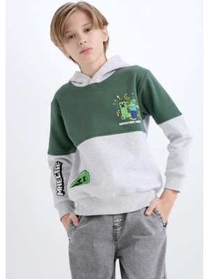 DeFacto Erkek Çocuk Minecraft Kapüşonlu Kalın Sweatshirt D6746A824WN