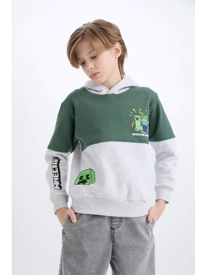 DeFacto Erkek Çocuk Minecraft Kapüşonlu Kalın Sweatshirt D6746A824WN