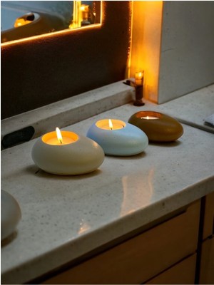 Ogish Concept Three Drops Dekoratif Beton Tealight Mumluk 3'lü Set | Alaçatı-Baby Blue-Karamel |