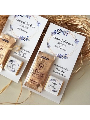 Mavi Çiçekli Kahve Çikolata 300 gr Kalın Kağıt Her Biri Şeffaf Poşetli Nişan Nikah Hediyelik 30 Adet