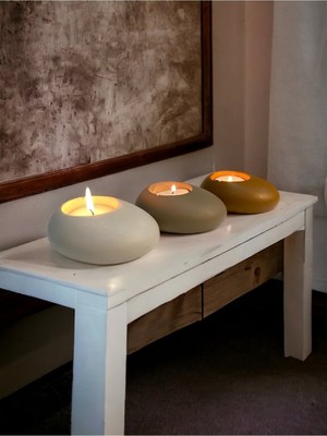 Ogish Concept Three Drops Beton Tealight Mumluk 3'lü Set | Alaçatı-Vizon-Karamel |