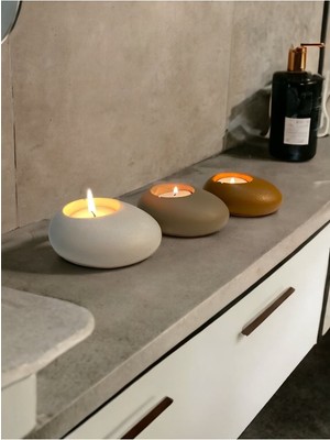 Ogish Concept Three Drops Beton Tealight Mumluk 3'lü Set | Alaçatı-Vizon-Karamel |