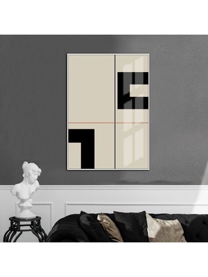 Harikabirev krem-Siyah Abstract Modeli 02 |çerçeveli Temperli Cam Tablo Tekli Dikey