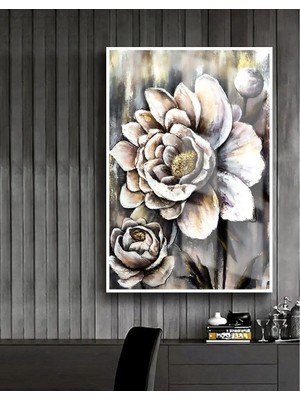 Harikabirev siyah-Gold Sevilen Çiçek Tablosu 3 |çerçeveli Temperli Cam Tablo Tekli Dikey