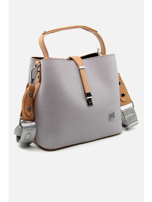 Just Polo Baskı Desenli Su Geçirmez 3 Gözlü Kadın Omuz Çantası  Gri 22X20CM PBU4002