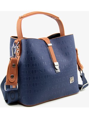Just Polo Baskı Desenli Su Geçirmez 3 Gözlü Kadın Omuz Çantası Lacivert Taba 22X20CM PBU4002